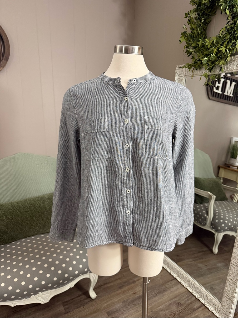 Eileen Fisher • Hemp/Organic Cotton Striped Button Front Shirt